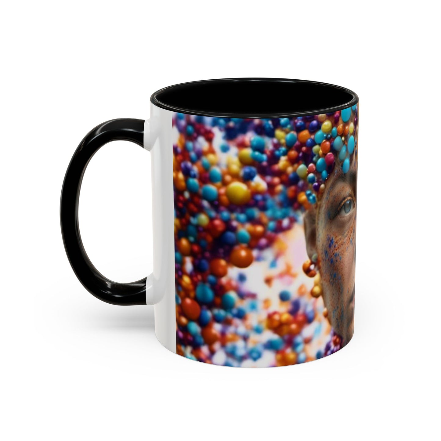 mug with a woman's face in a bubble