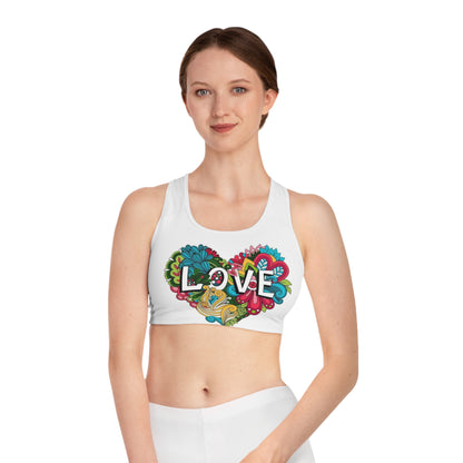 Sports Bra (AOP) with design love