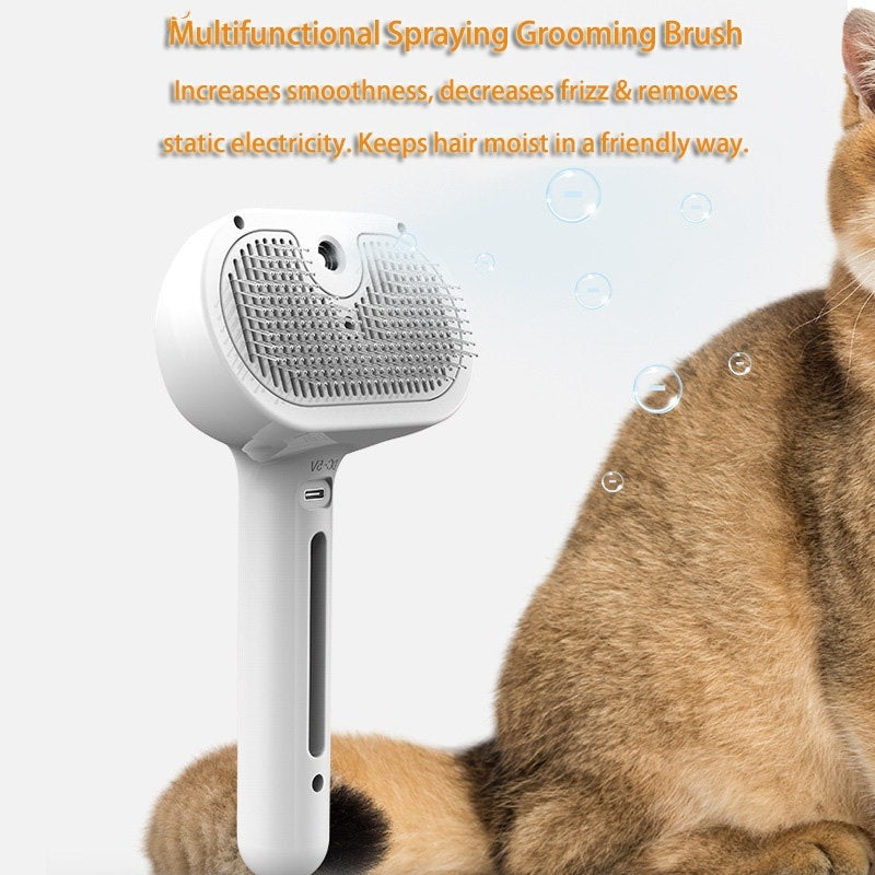 Self-Cleaning Pet Hair Brush with Misting Function