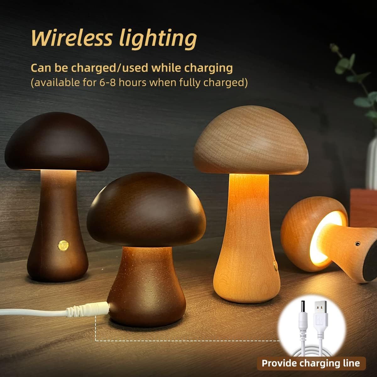 Wooden Cute Mushroom LED Night Light with Touch Switch