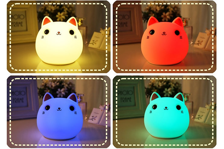 Cute Cat Silicone LED Lamp â€“ Warm White & Colorful Night Light with Rechargeable Battery