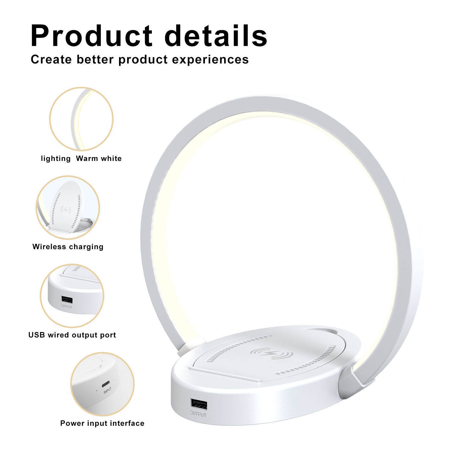 Night Lights Lamp with Bluetooth Speaker, Wireless Charger, and USB Port â€“ Dynamic Color Table Light