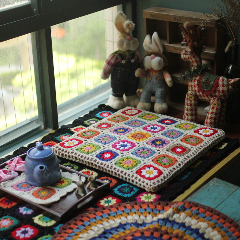 Nordic Hand-Crocheted Flower Cushion: A Vintage Touch