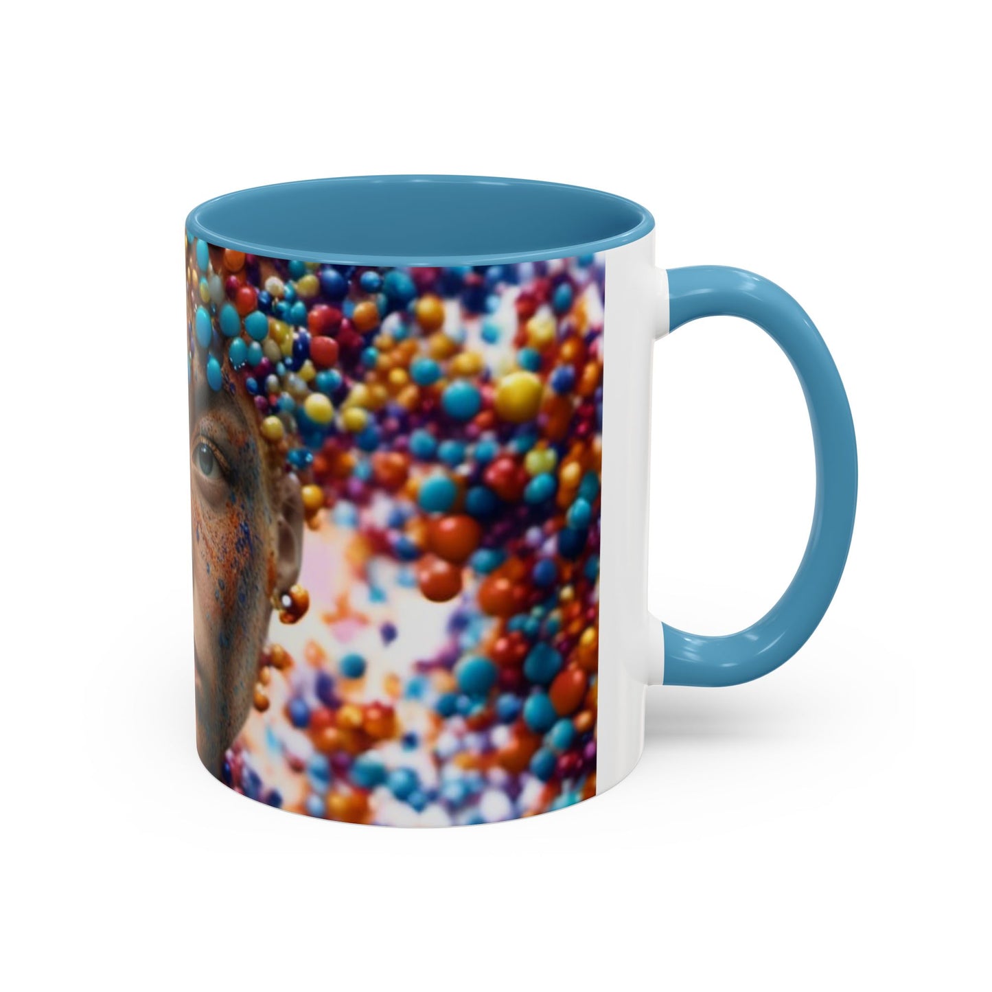 mug with a woman's face in a bubble