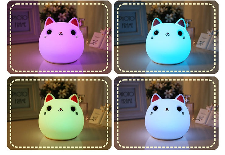 Cute Cat Silicone LED Lamp â€“ Warm White & Colorful Night Light with Rechargeable Battery