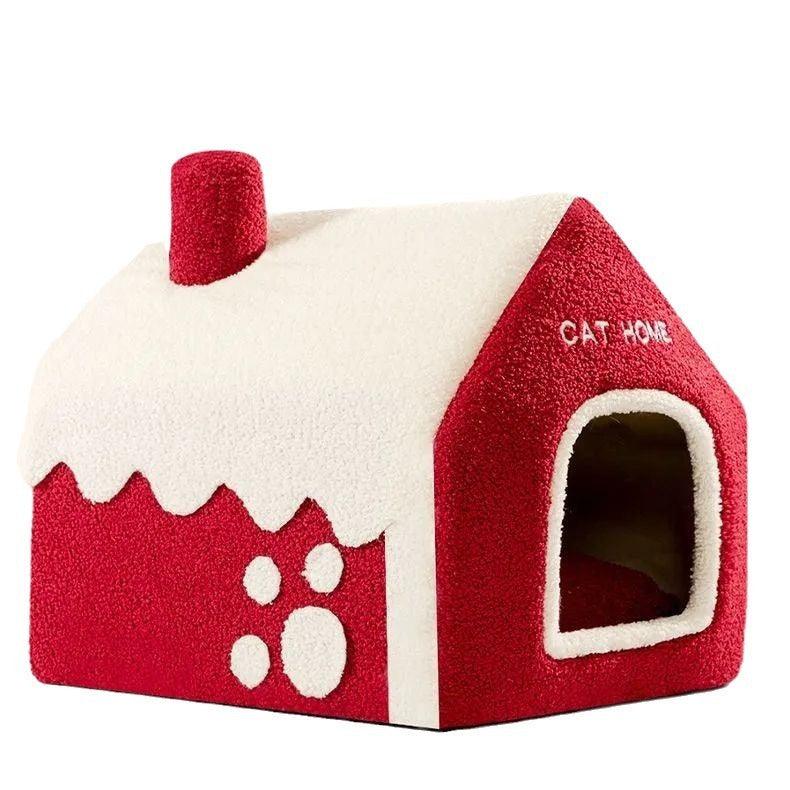 Kerst Winter Warm Huisdier Huis – Gezellig Spons Bed voor Katten