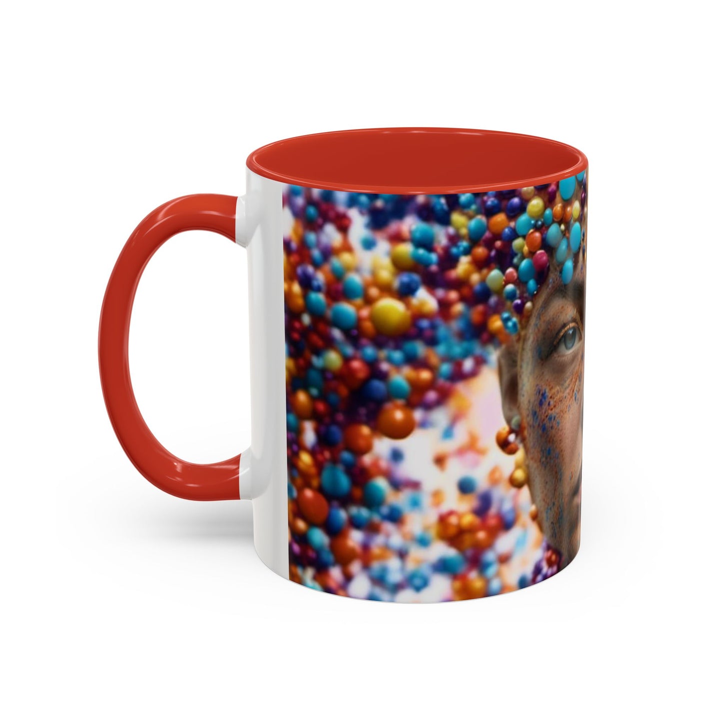 mug with a woman's face in a bubble