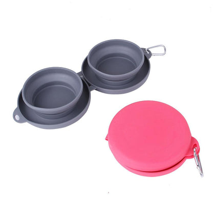 Pet Outdoor Folding Double Bowl â€“ Collapsible Silicone Food and Water Bowls with Non-Skid Mat - OptiChoice