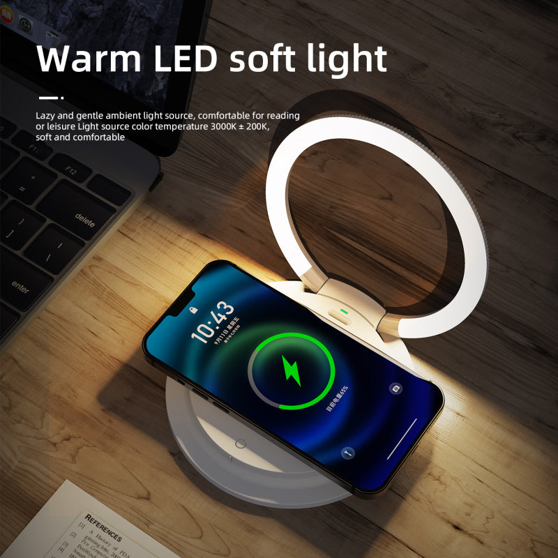 2-in-1 Wireless Charging LED Night Light with Adjustable Stand and Foldable Design