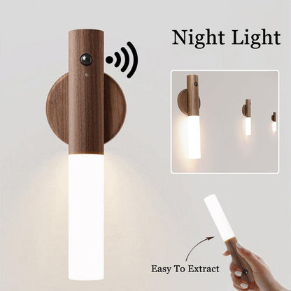 Auto Motion Sensor USB Magnetic Wireless Wood  LED Night Light - OptiChoice