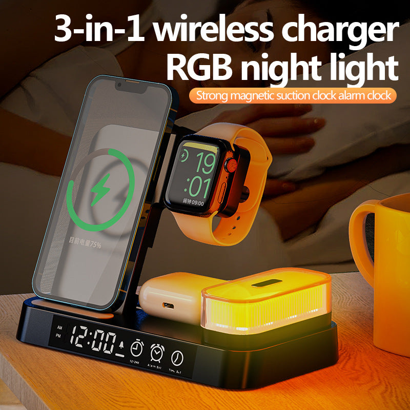 4-in-1 Multifunction Wireless Charger Station with Alarm Clock Display