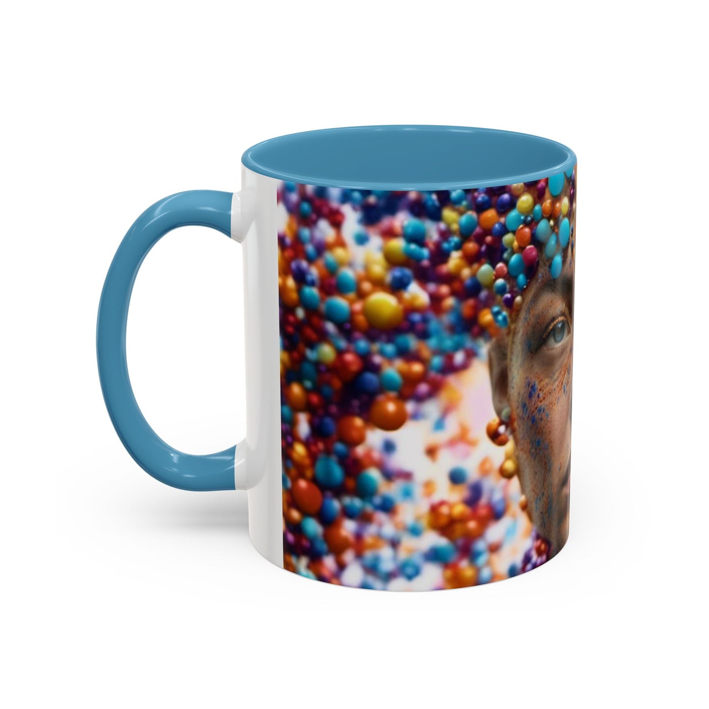 mug with a woman's face in a bubble