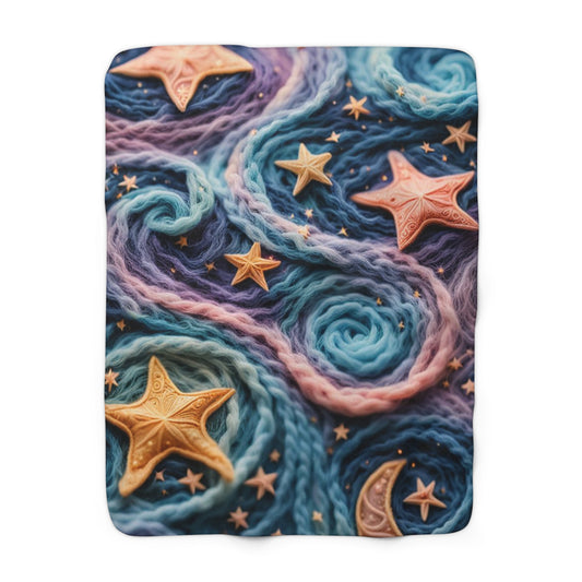 Sherpa Fleece Blanket with moon and star design