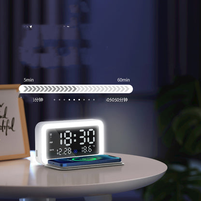 6-in-1 Wireless Charging Alarm Clock with Digital Thermometer, LED Night Light, and 15W Fast Charger