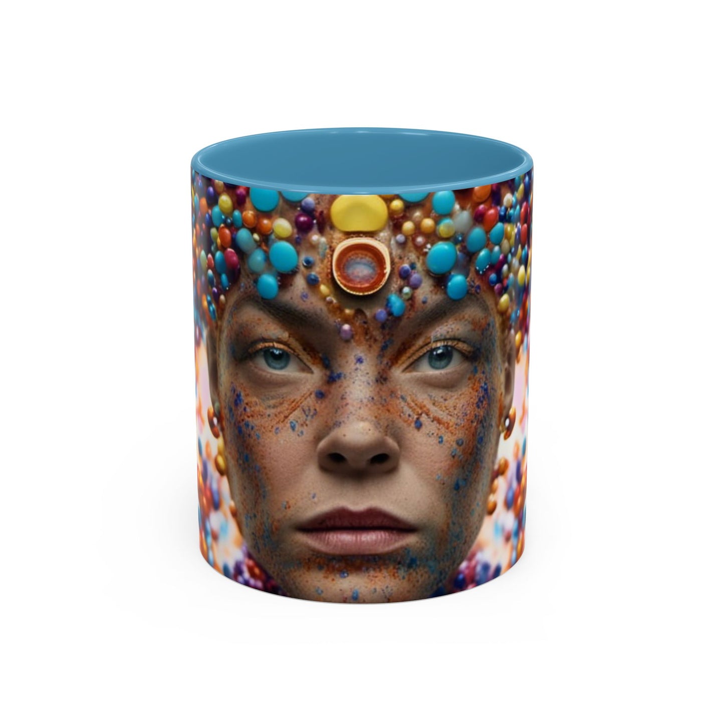 mug with a woman's face in a bubble