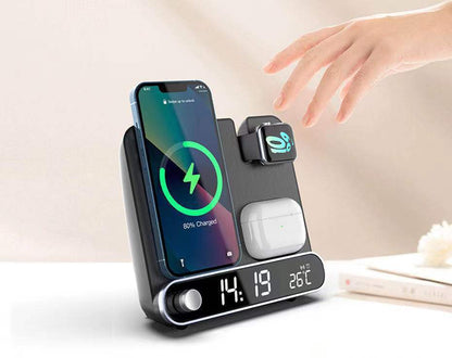 3-in-1 Alarm Clock with Wireless Charging - Charge Your Phone, Watch, and Earphones - OptiChoice