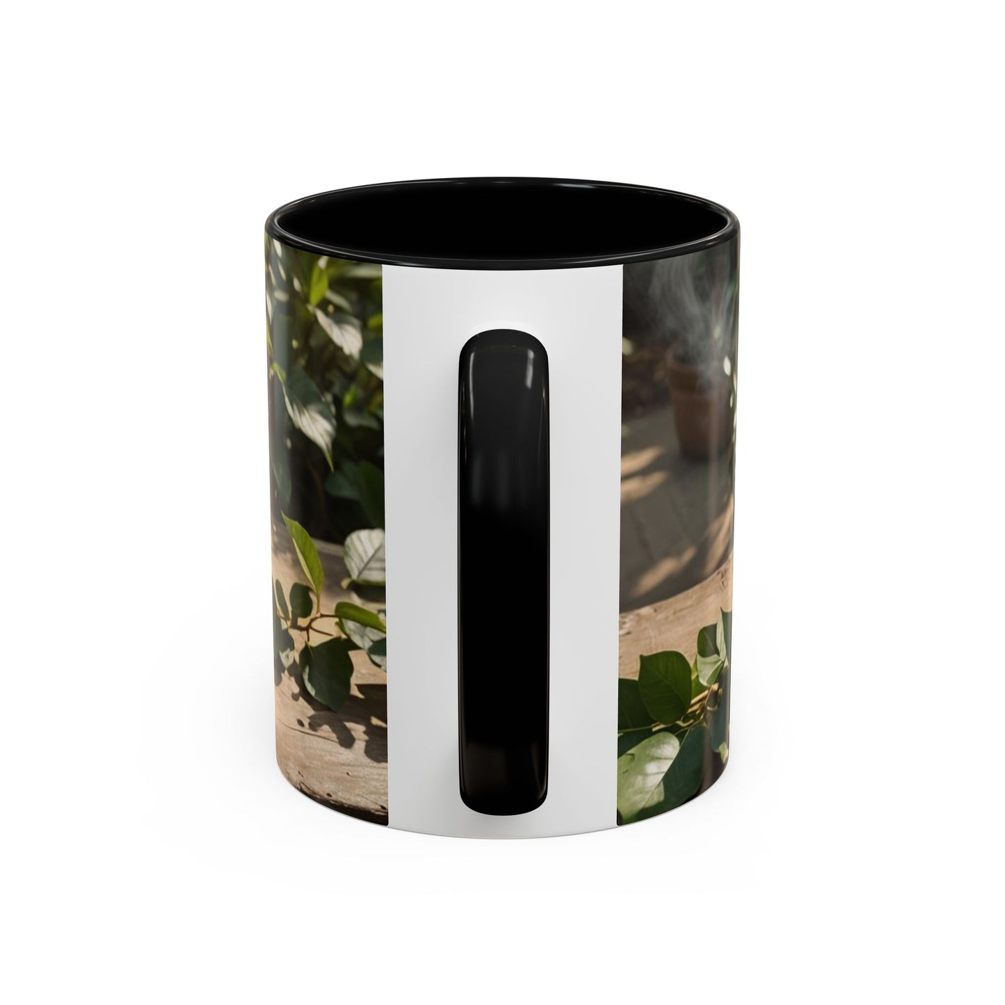 Mug with cup design on the garden  table