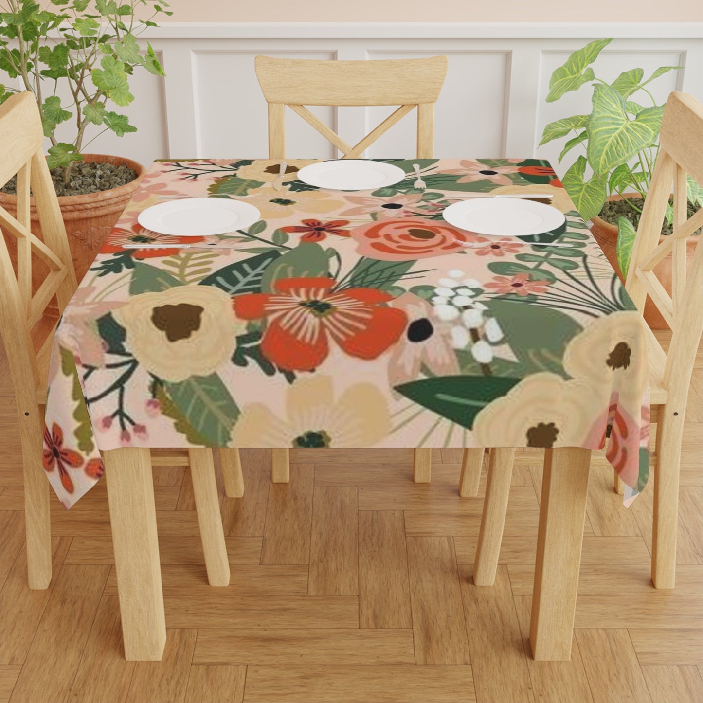 Tablecloth with design of paper flowers