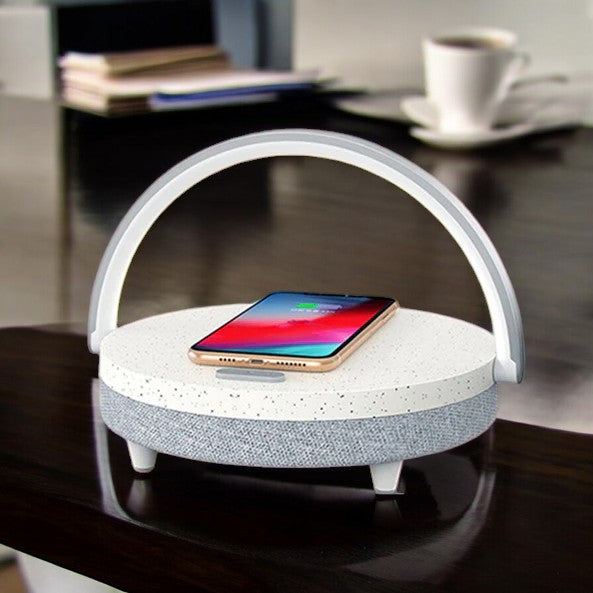 4-in-1 Bedside Lamp with Wireless Charging | Music, Lighting, and Touch Control