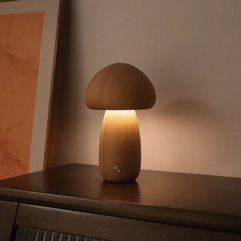 Wooden Cute Mushroom LED Night Light with Touch Switch