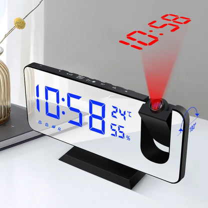 Digital Alarm Clock with Projection | LED Display | FM Radio | Temperature | Humidity | Adjustable Brightness