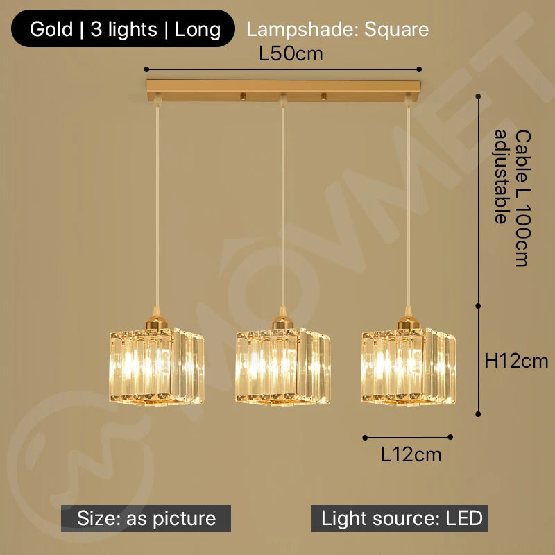 "Crystal LED Pendant Lamp – Gold Glass Chandelier for Dining Room & Living Spaces"