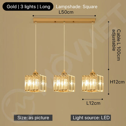 "Crystal LED Pendant Lamp – Gold Glass Chandelier for Dining Room & Living Spaces"