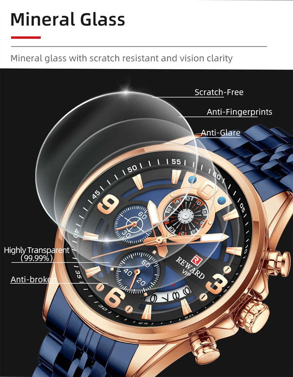 Luxury Men's Chronograph Watch | Stainless Steel | Waterproof | Luminous Display | Stylish Accessory