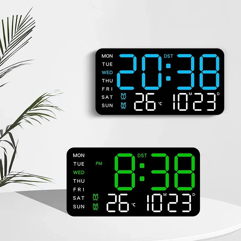 Voice-Activated Digital Wall Clock | Dual Alarms | Temperature Display | Customizable Colors | Bedroom Decor