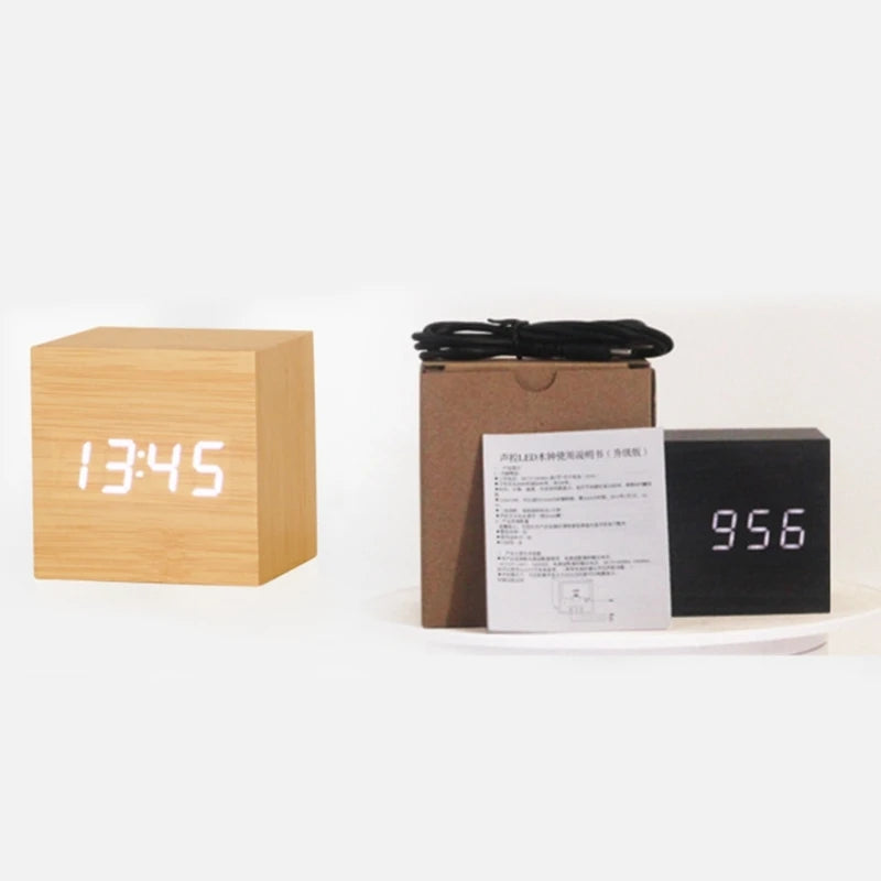 Wooden Cube Alarm Clock | Voice Control | Modern Minimalist | Bedroom | Home Decor