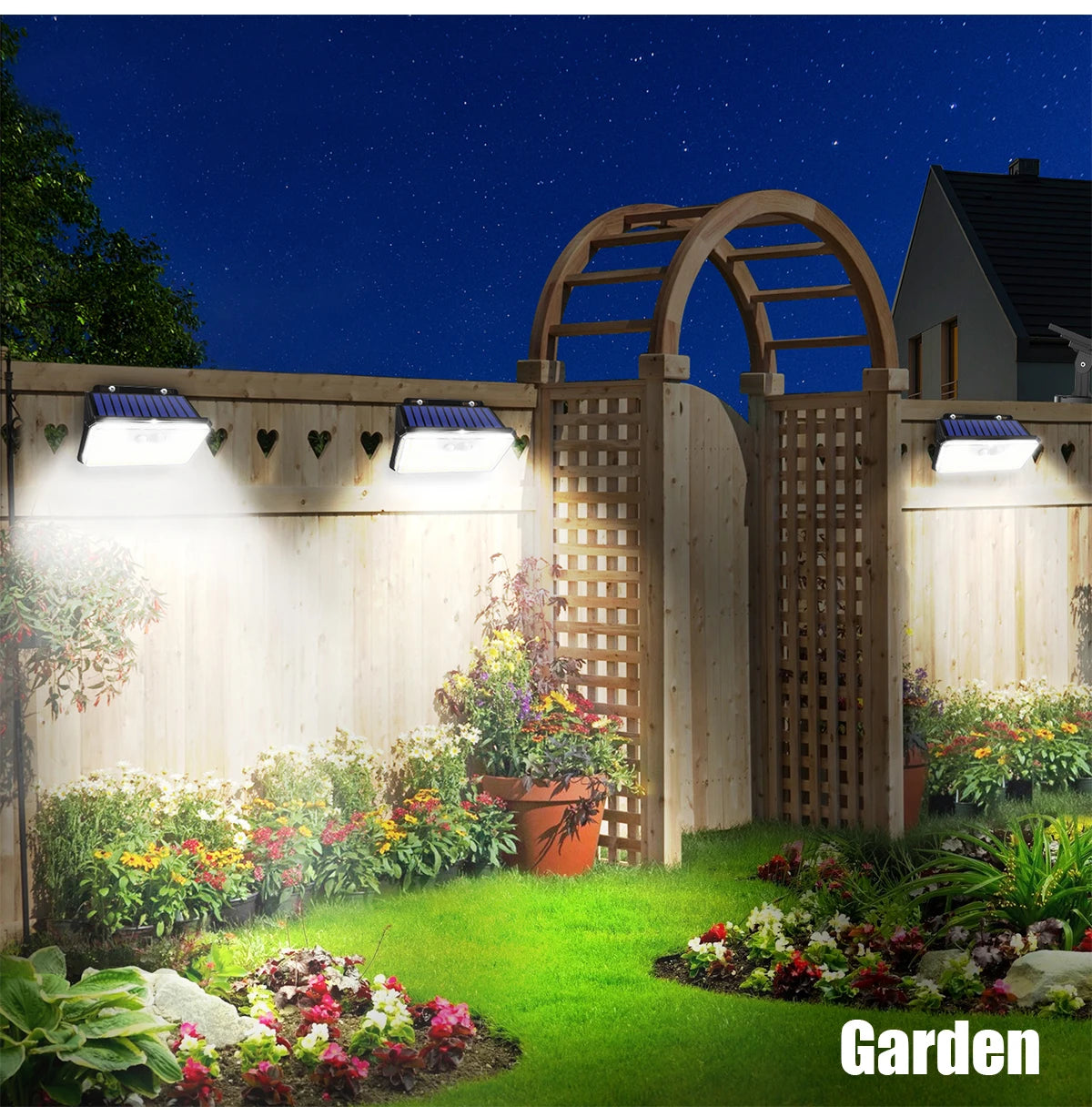 "2-Pack 235 LED Solar Motion Sensor Lights – IP67 Waterproof Outdoor Lighting for Yard & Fence"