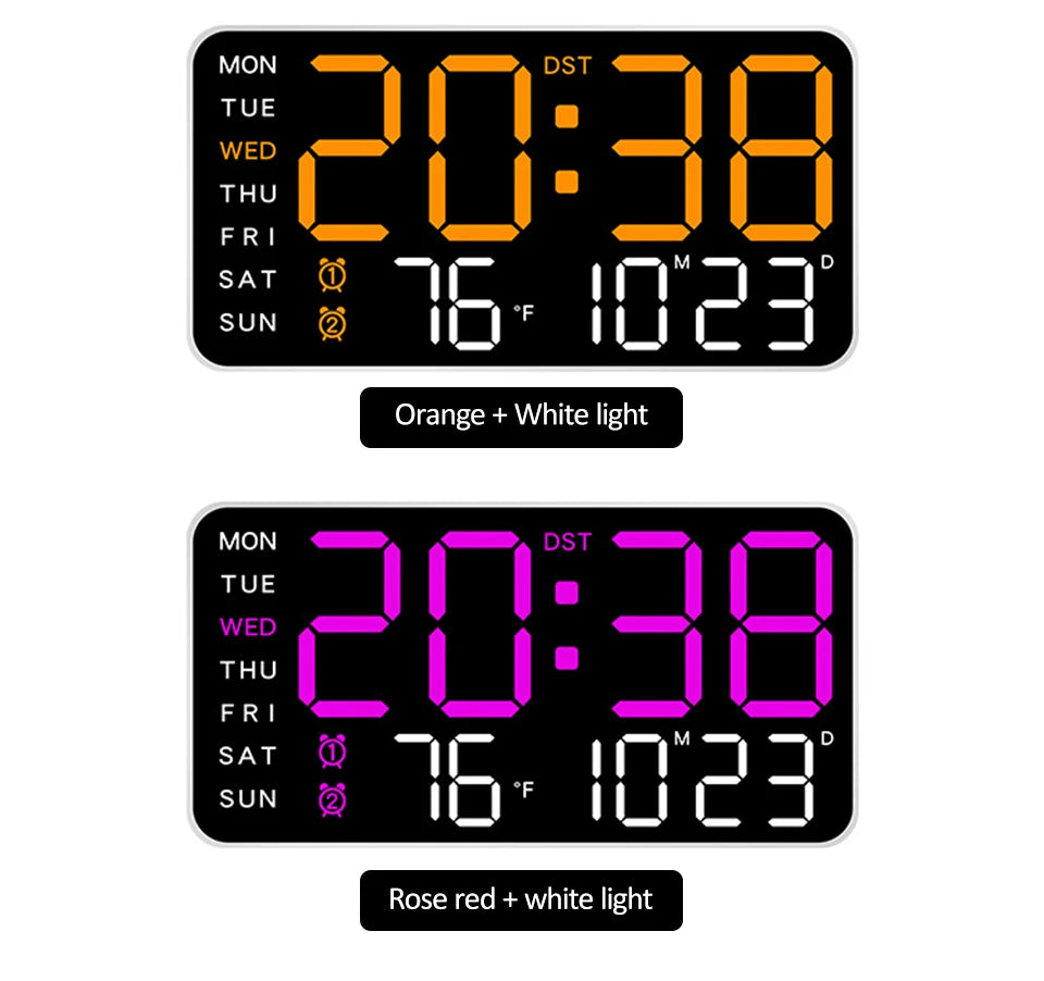 Voice-Activated Digital Wall Clock | Dual Alarms | Temperature Display | Customizable Colors | Bedroom Decor