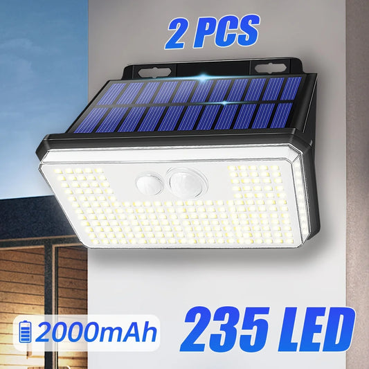 "2-Pack 235 LED Solar Motion Sensor Lights – IP67 Waterproof Outdoor Lighting for Yard & Fence"