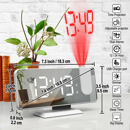 Digital Alarm Clock with Projection | LED Display | FM Radio | Temperature | Humidity | Adjustable Brightness