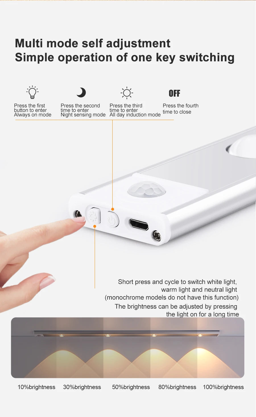 "Smart Motion Sensor LED Under Cabinet Light – USB Rechargeable Kitchen LED Bar"