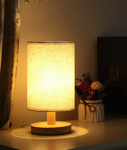 "LED Table Lamp – Chinese Style, Dimmable with Fabric Lampshade, USB Night Light for Bedroom"