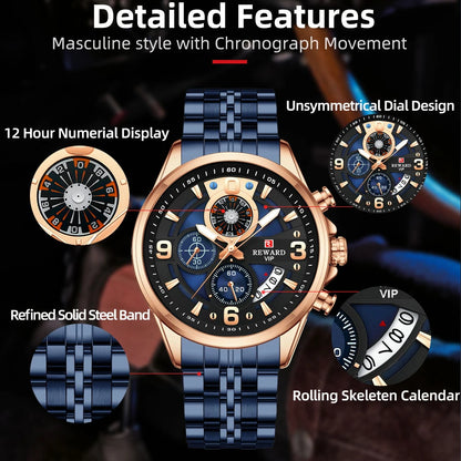 Luxury Men's Chronograph Watch | Stainless Steel | Waterproof | Luminous Display | Stylish Accessory