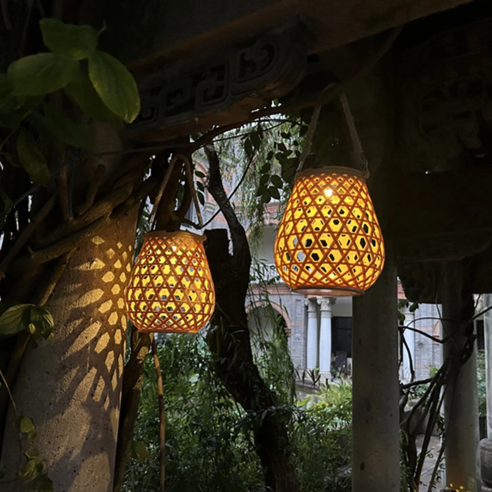 Solar-Powered Bamboo Lantern Lights | Outdoor Lighting | Waterproof | Garden Decor | Patio Lights