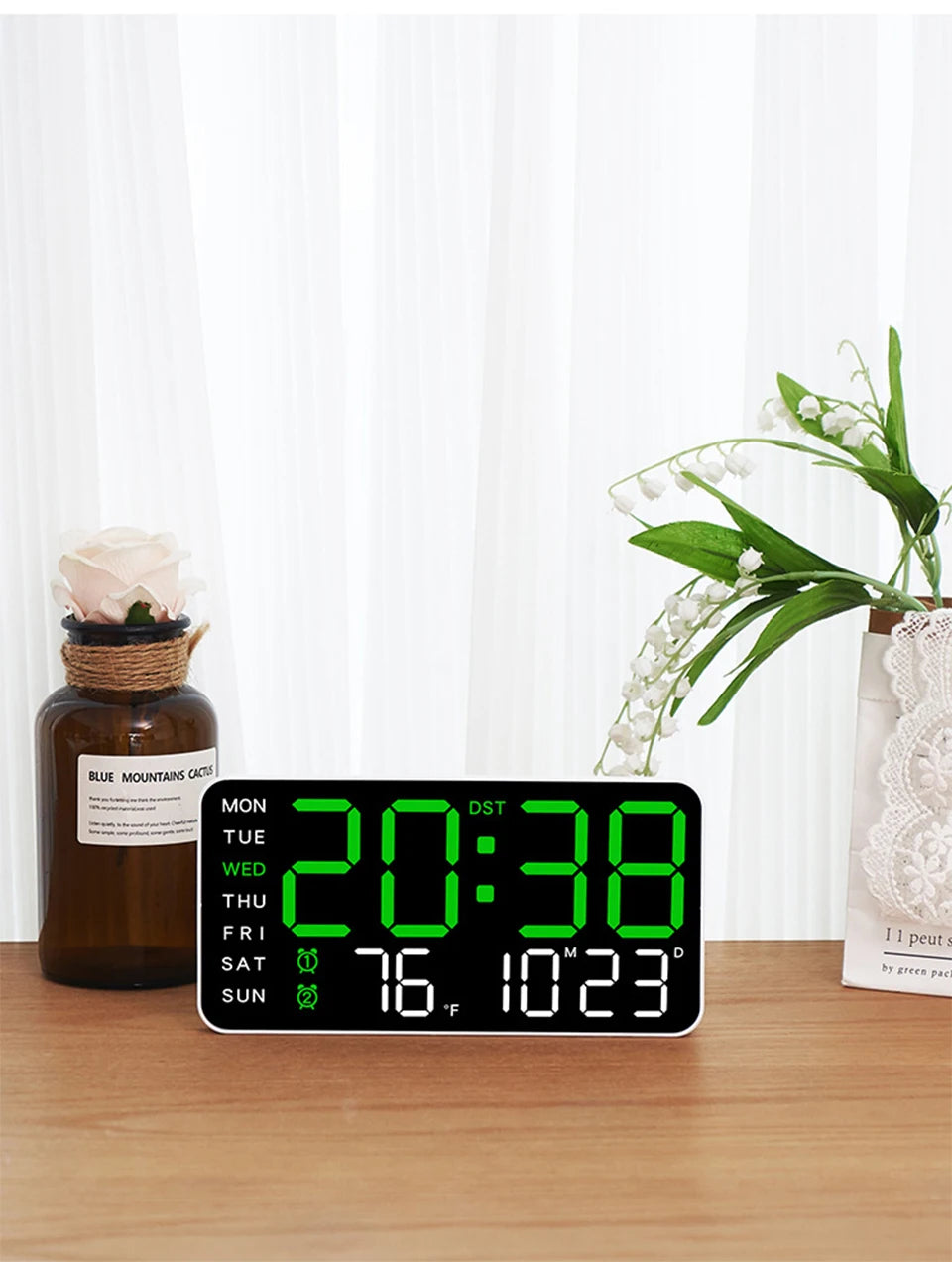 Voice-Activated Digital Wall Clock | Dual Alarms | Temperature Display | Customizable Colors | Bedroom Decor