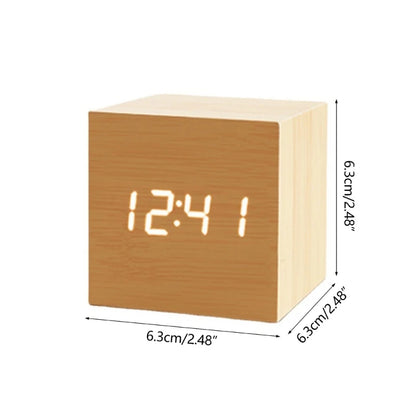 Wooden Cube Alarm Clock | Voice Control | Modern Minimalist | Bedroom | Home Decor