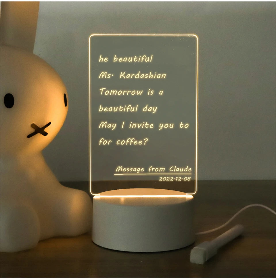 LED Night Light with Message Board | USB Rechargeable | Creative Design | Bedroom Decor | Desk Lamp