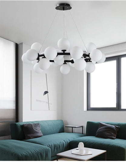 "Nordic Glass Ball LED Chandelier – Modern Pendant Light for Home Decor"