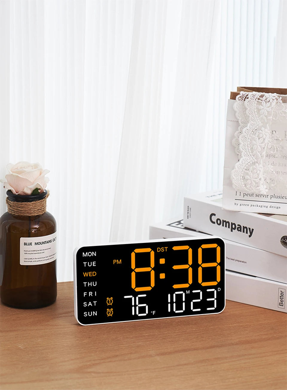 Voice-Activated Digital Wall Clock | Dual Alarms | Temperature Display | Customizable Colors | Bedroom Decor