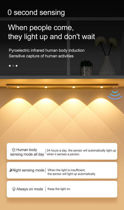 "Smart Motion Sensor LED Under Cabinet Light – USB Rechargeable Kitchen LED Bar"