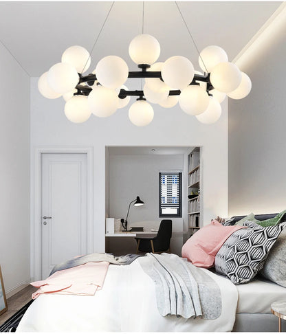 "Nordic Glass Ball LED Chandelier – Modern Pendant Light for Home Decor"