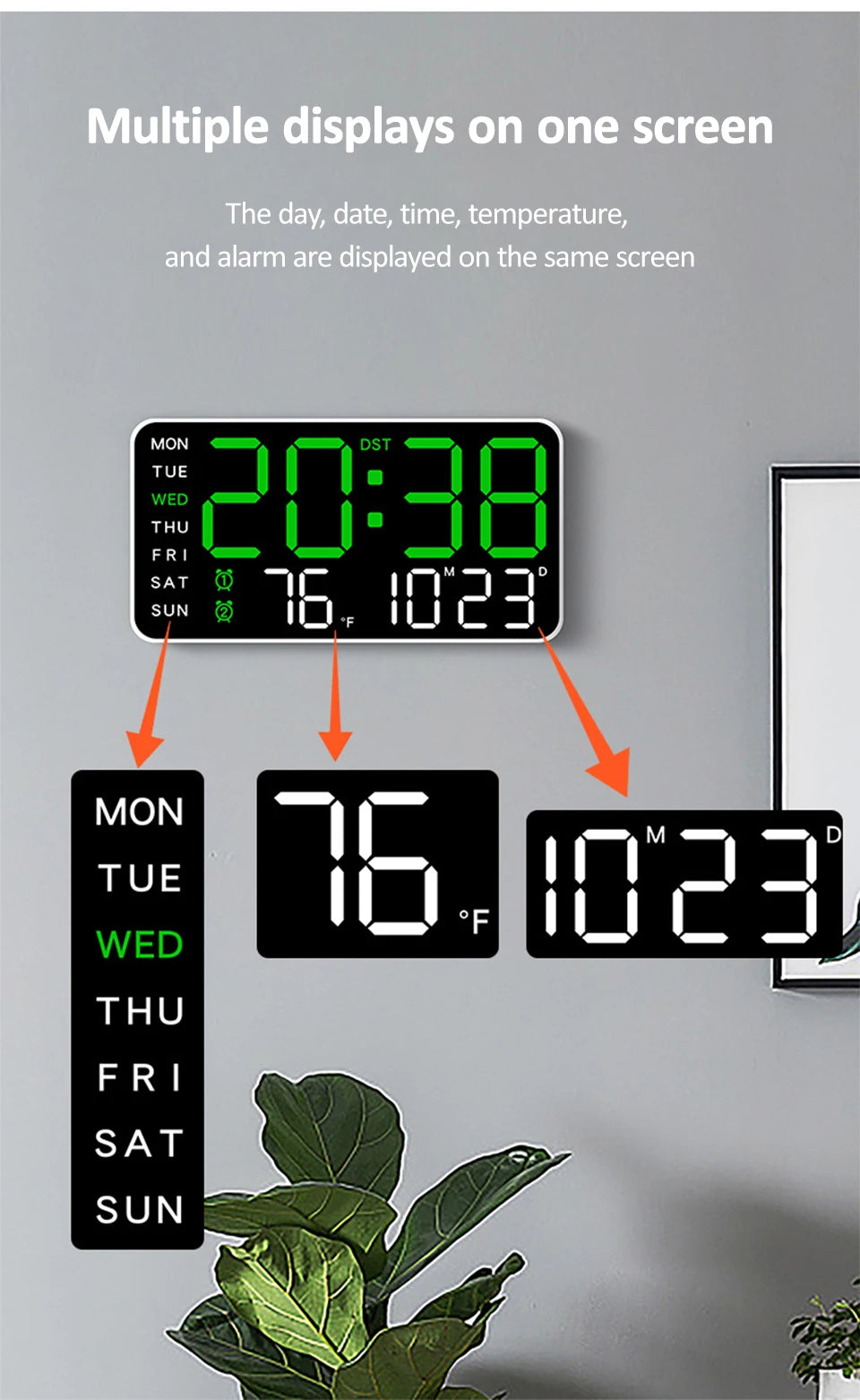 Voice-Activated Digital Wall Clock | Dual Alarms | Temperature Display | Customizable Colors | Bedroom Decor