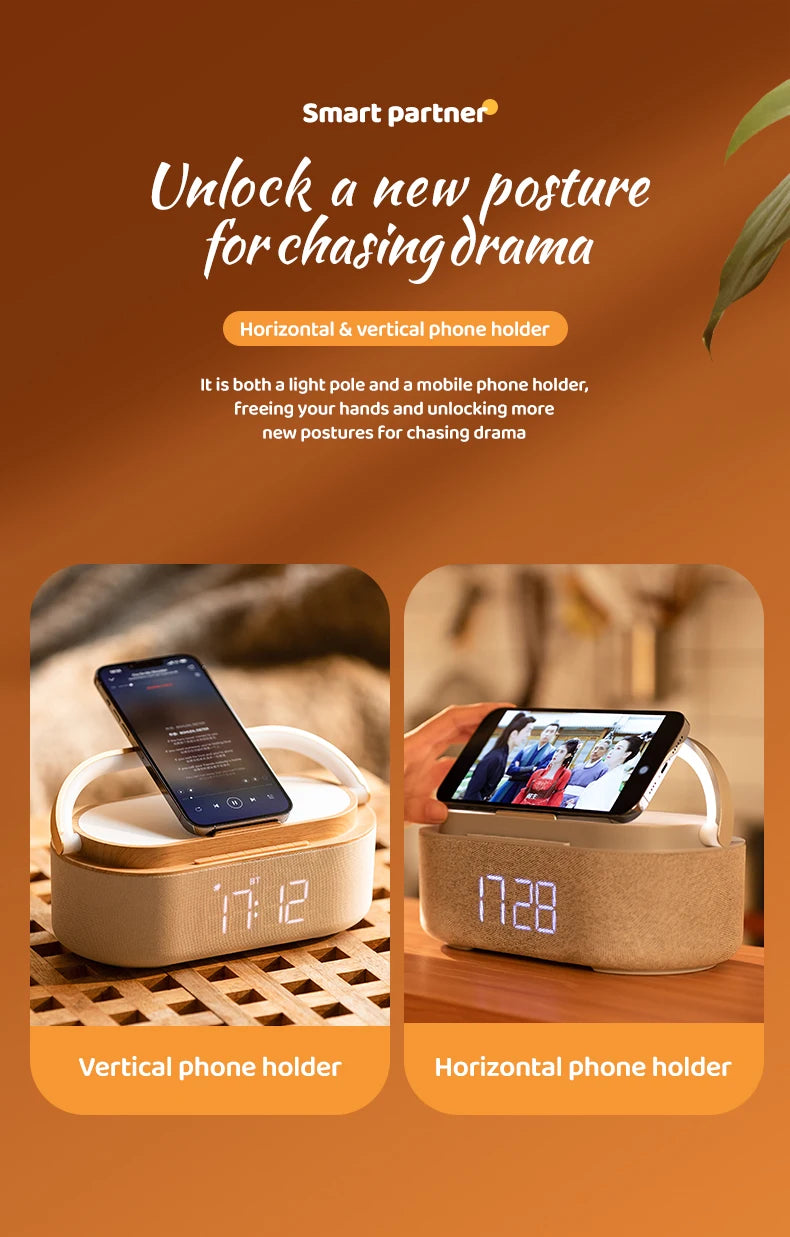 Wireless Charging Station with FM Radio | Bluetooth Speaker | Digital Display | Home Decor