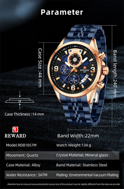 Luxury Men's Chronograph Watch | Stainless Steel | Waterproof | Luminous Display | Stylish Accessory