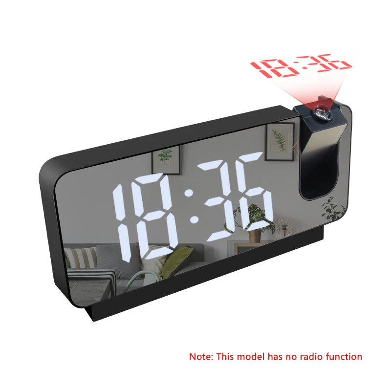 Digital Alarm Clock with Projection | LED Display | FM Radio | Temperature | Humidity | Adjustable Brightness