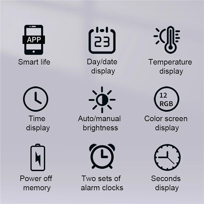 "RGB LED Digital Wall Clock – WiFi App Control, Temperature & Date Display, Smart Alarm Clock"